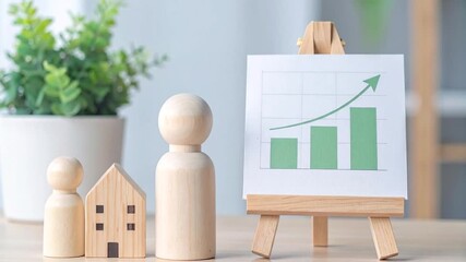 Real Estate Growth Wooden Figures and Rising Graph Illustration