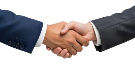 A close up of two people shaking hands wearing suits on a black isolated background image view