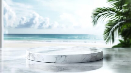 Showcase your products on a stylish marble platform with a natural backdrop.
