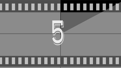 Countdown old film from 10 to 0 number. Vintage old film movie timer count in grey retro style animation Perfect for vintage intros, movie openings, cinematic projects, and classic film presentations