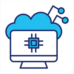 Cloud computing icon vector illustration in blue duo-tone style