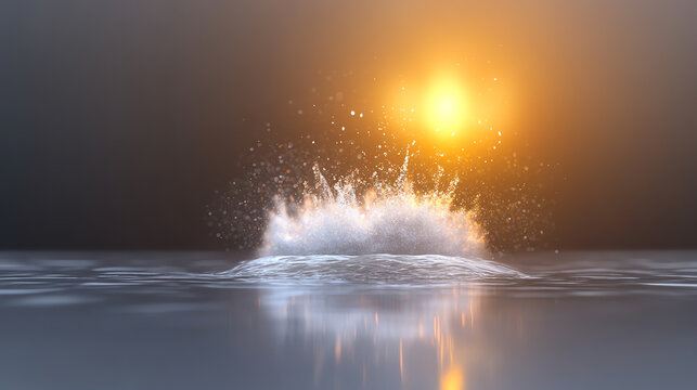 A stunning splash of water reflects the warm glow of the sunset, capturing a serene moment at the water's edge.