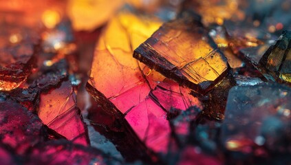Abstract crystal shards glowing orange, pink, and magenta
