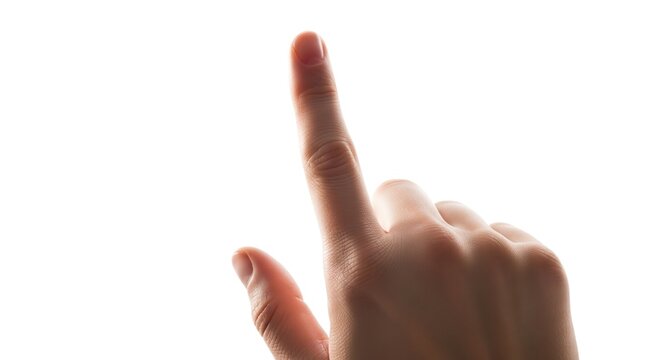 Human hand pointing upward, a gesture indicating selection, direction, or interaction with digital content