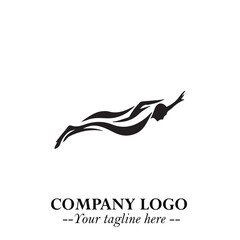 Woman Swimming Logo Symbol in Clean Minimal Vector Illustration on White Background