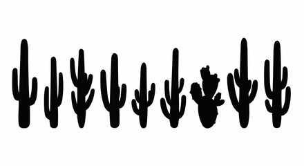 Silhouette Collection of Desert Cacti - A Botanical Array.