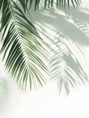 Obraz premium Palm leaf, shadow play on white wall, tropical ambiance