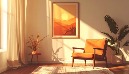 Sun-Drenched Serenity - A Cozy Interior Scene with Warm Tones.