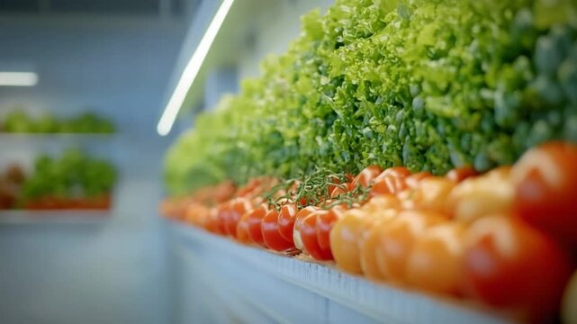 Fresh Harvest: A vibrant display of ripe tomatoes and lush green lettuce, showcasing nature's bounty and healthy eating.
