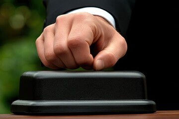 Hand poised above a button