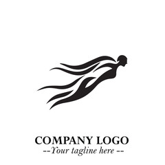 Woman Swimming Logo Symbol in Clean Minimal Vector Illustration on White Background