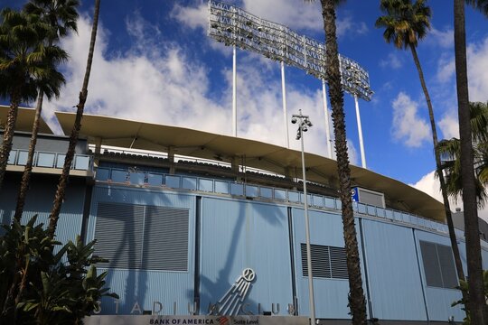 Outside view of Dodger Stadium - home of the Los Angeles Dodgers professional Baseball team. The facility was built in 1962. Los Angeles, California, USA