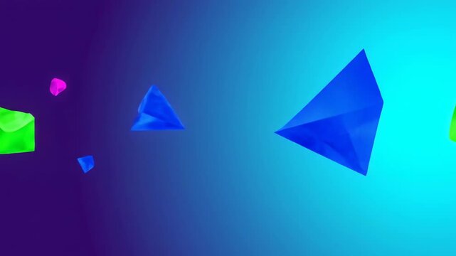 3D blue abstract background featuring geometric glass triangles and pyramid shapes designed as a modern business concept vector illustration with light effects