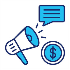 Promotion icon vector illustration in blue duo-tone style