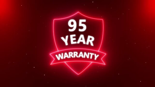 95 year warranty quality assurance with shield emblem stamp badges symbol of product guarantee animated. Neon Warranty shield Animation. Stamp, Imprint, Seal Template. Business guarantee