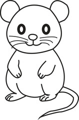 Adorable Cartoon Mouse or Rat Standing Up Vector Line Art Illustration for Coloring Pages