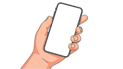 Hand holding a smartphone with a blank white screen, modern digital communication