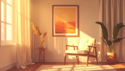 Sun-Drenched Serenity - A Cozy Interior with Warm Light and Natural Elements.