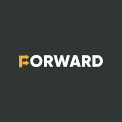 Modern “Forward” typographic logo design featuring a bold yellow arrow integrated into the letter F.
