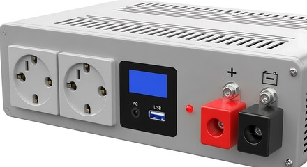 Portable Power Inverter with USB and European Sockets.