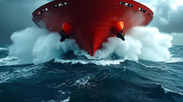 Red Ship Navigating Rough Seas A Bold Vessel's Journey Through Stormy Waters