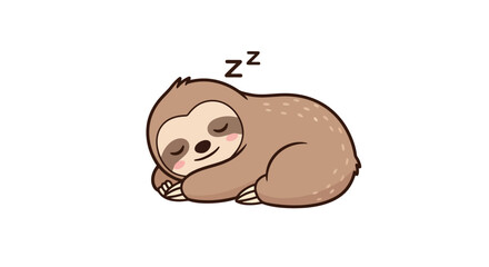 Naklejka premium Cute cartoon sloth sleeping peacefully with a zzz symbol above its head. Adorable lazy animal character taking a nap, isolated vector illustration for children and nursery design