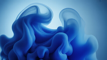 Blue liquid flow artfully swirls and merges against a graduated cerulean background, expressing movement