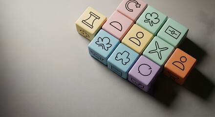 Colorful Wooden Blocks with Letters and Symbols Creative Learning and Innovation Concept