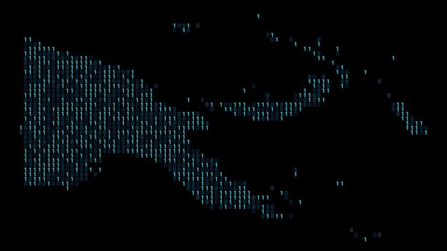 Papua New Guinea Binary code map animation, Digital data visualization, alpha layer