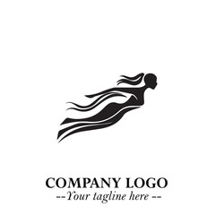 Woman Swimming Logo Symbol in Clean Minimal Vector Illustration on White Background