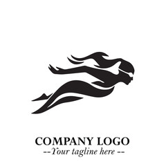 Woman Swimming Logo Symbol in Clean Minimal Vector Illustration on White Background