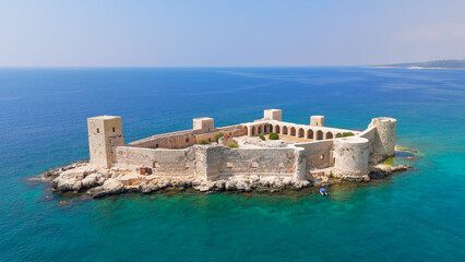 Kizkalesi, Mersin, Turkey. Maiden Castle island fortress completely surrounded by water, medieval...