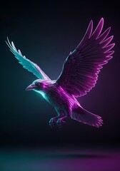 Fototapeta premium Neon Illuminated Raven in Flight with Cyberpunk Aesthetic Lighting