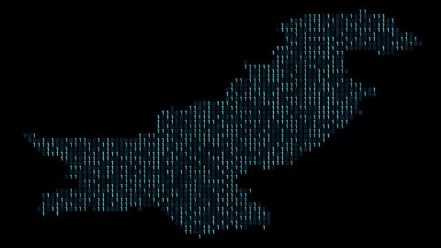 Pakistan Binary code map animation, Digital data visualization, alpha layer