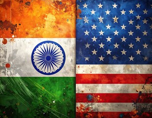 Half-and-half image blending Indian and American national flags