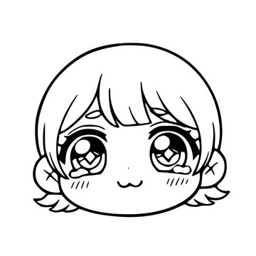 Cute chibi girl face kawaii illustration