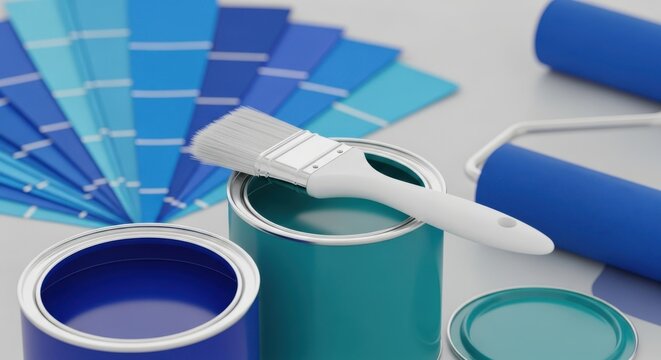 Paint supplies with color swatches and paint cans - Powered by Adobe