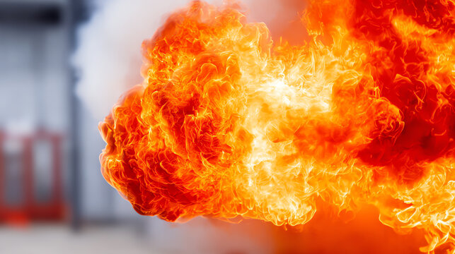 An intense display of fire showcasing vibrant flames and smoke, illustrating the power and dynamics of combustion.
