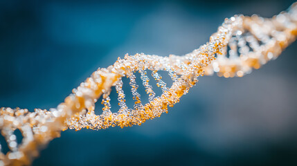 Close-up of a DNA strand showcasing detailed structure and vibrant colors, representing genetic science and biological research.