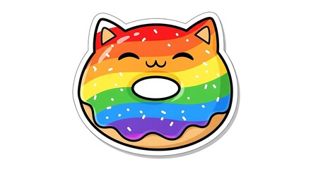 Rainbow Cat Donut Sticker - Colorful and Delicious Sweet Treat.