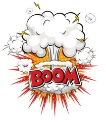 Fototapete Rund Kinder Comic Style Explosion With Boom Text and Smoke Cloud  © GraphicsRF