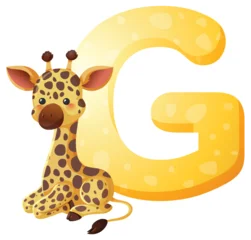Fototapete Rund Kinder Cute Baby Giraffe Sitting Beside Large Letter G  © GraphicsRF