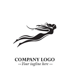 Woman Swimming Logo Symbol in Clean Minimal Vector Illustration on White Background