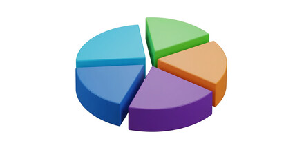 Obraz premium Colorful three-dimensional pie chart graphic for business analytics, data visualization, and financial reporting, isolated on white