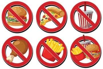 Fototapete Rund Kinder No Fast Food Symbol Vector Set with Red Prohibition Signs  © GraphicsRF