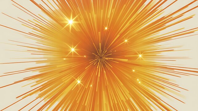 Abstract explosion of bright orange and yellow light streaks and sparkling stars radiating outwards from a central point