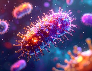 3D rendered illustration of a colorful, microscopic virus structure