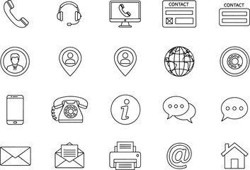 Contact and communication icons set with different methods