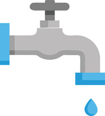 Simple illustration of a gray metal water tap with a single drop