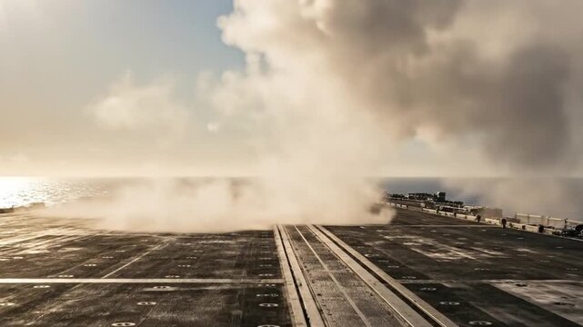 Powerful Aircraft Carrier Catapult Launch at Sea